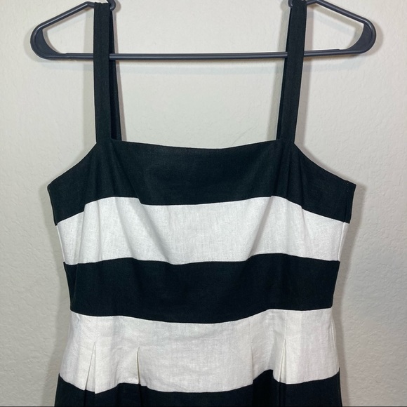 LOFT Black & White Striped Linen Blend Fit & Flare Dress Size 2 - Picture 2 of 7